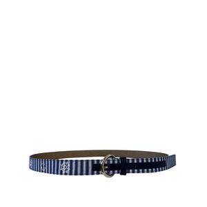 Talbots Nautical Striped Anchor Belt Leather Lining Size XL Vacation Preppy